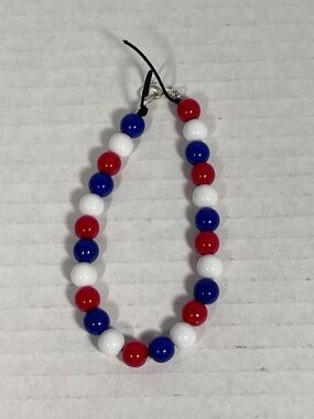 Red White and Blue Acrylic Bead Bracelet ~7.75 inches